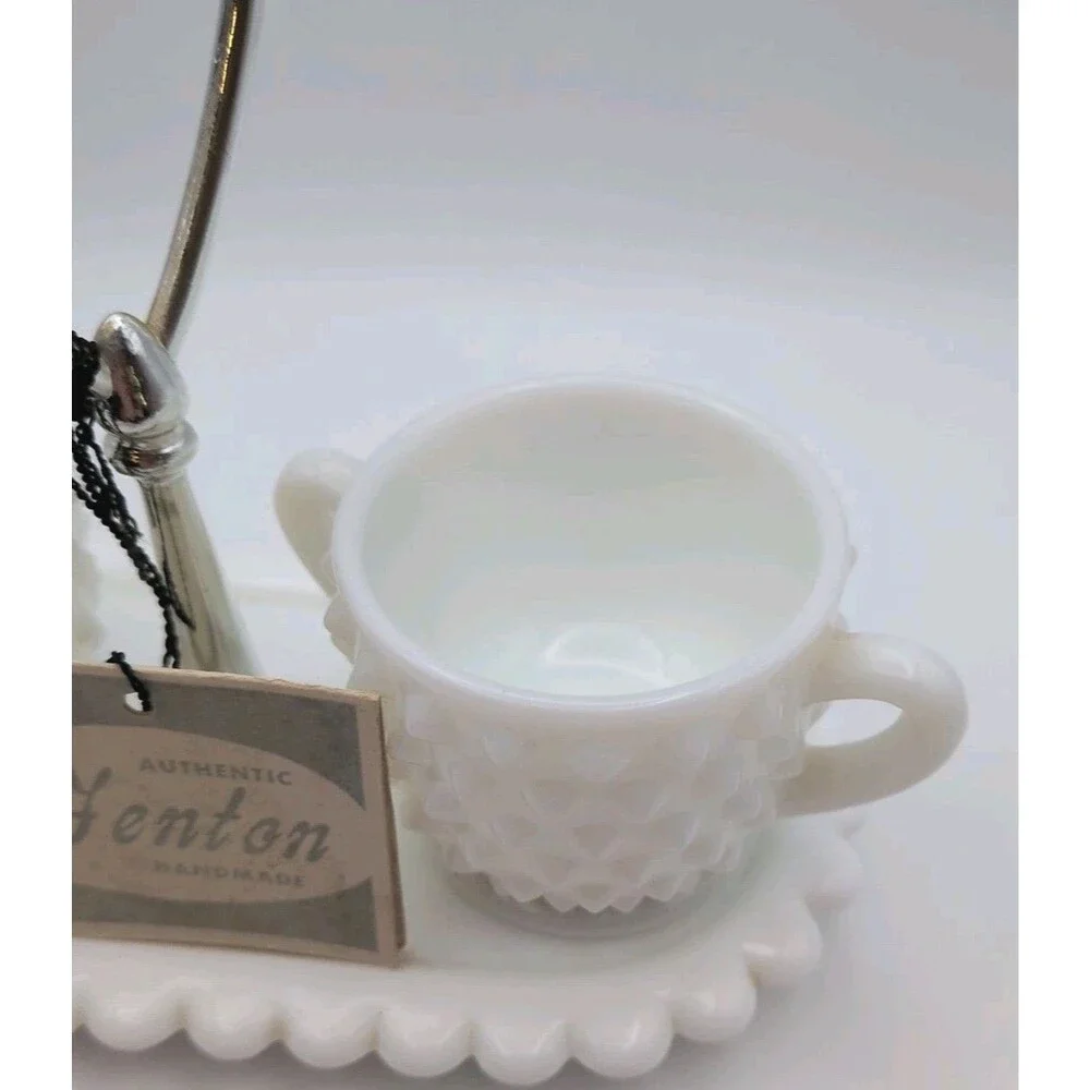 Fenton Milk Glass Hobnail Sugar/ Creamer With Tray And Tags‎